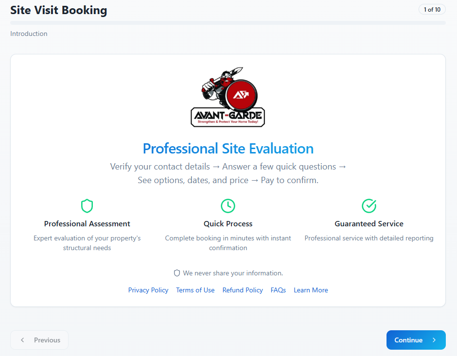 Avant-Garde Site Visit Booking